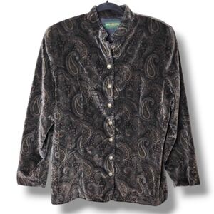 Vintage Hill Country Velvet Blazer Womens 16 Paisley Metal Buttons Classic USA